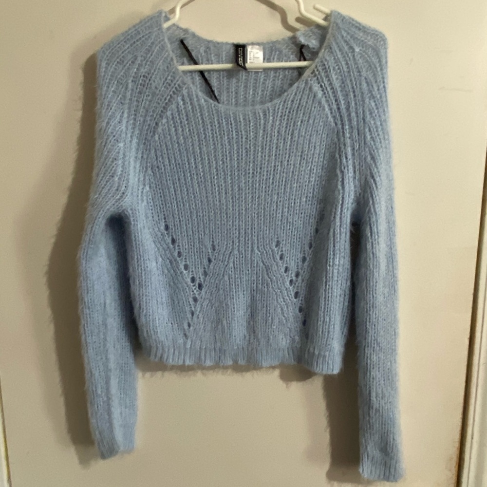 Divided Cropped Blue Sweater - Picture 2 of 3